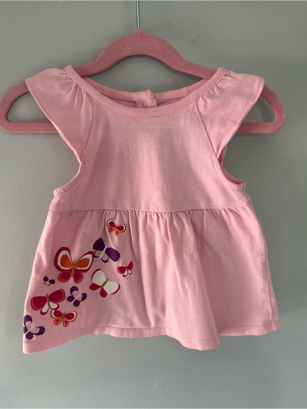 Gymboree Baby Girl Pink Butterfly Flutter Sleeve Dress Top 18-24 Months